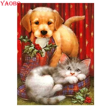 Diy kolo Diamond Maľovanie Horúcim predaj štedrý deň mačiek a psov Plné námestie Drahokamu Obrazu Diamond mozaiky cross stitch
