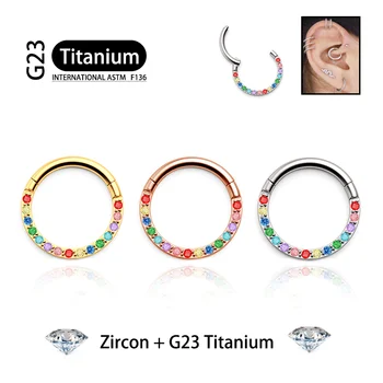 G23 Titán Okrúhle Náušnice Nose Krúžok 16 G Dúfam, že Uchu Krúžok Pre Ženy Klikateľné Otvoriť Membrána Módne Farby Zirkón Piercing Šperkov