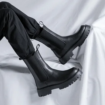 muži luxusné módne chelsea boots fáze punk dress originálne kožené topánky na vysokej hore platformu boot black pekný dlhý botas hombre