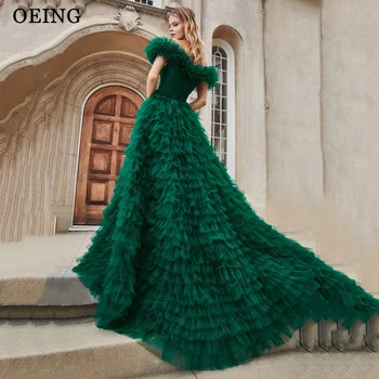 OEING Zelená A-Line Prom Šaty, Elegantné Tylu Viazané tvaru Volánikmi Večerné Šaty Zvláštne Príležitosti Šaty Vestidos De Gala Novia